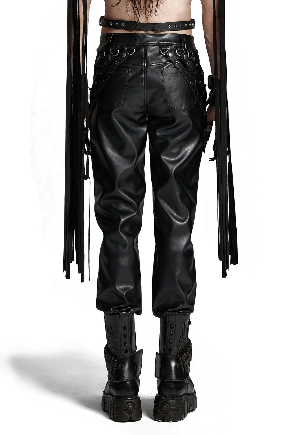 PU Leather Pants with Buckle Details and Punk Edge