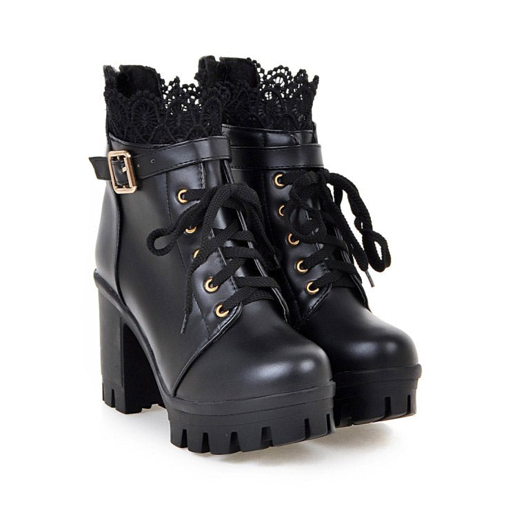 Pu Leather Warm Winter Women's Boots / Lace-Up Shoes for Women in Gothic Style