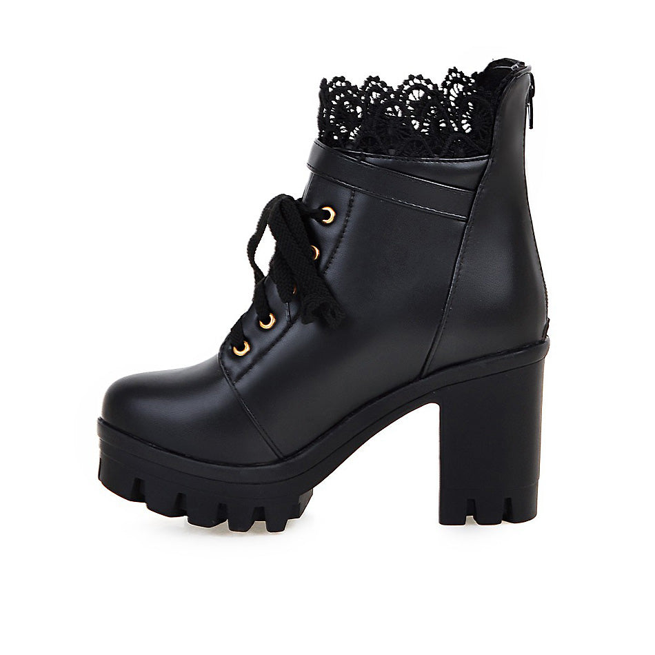 Pu Leather Warm Winter Women's Boots / Lace-Up Shoes for Women in Gothic Style