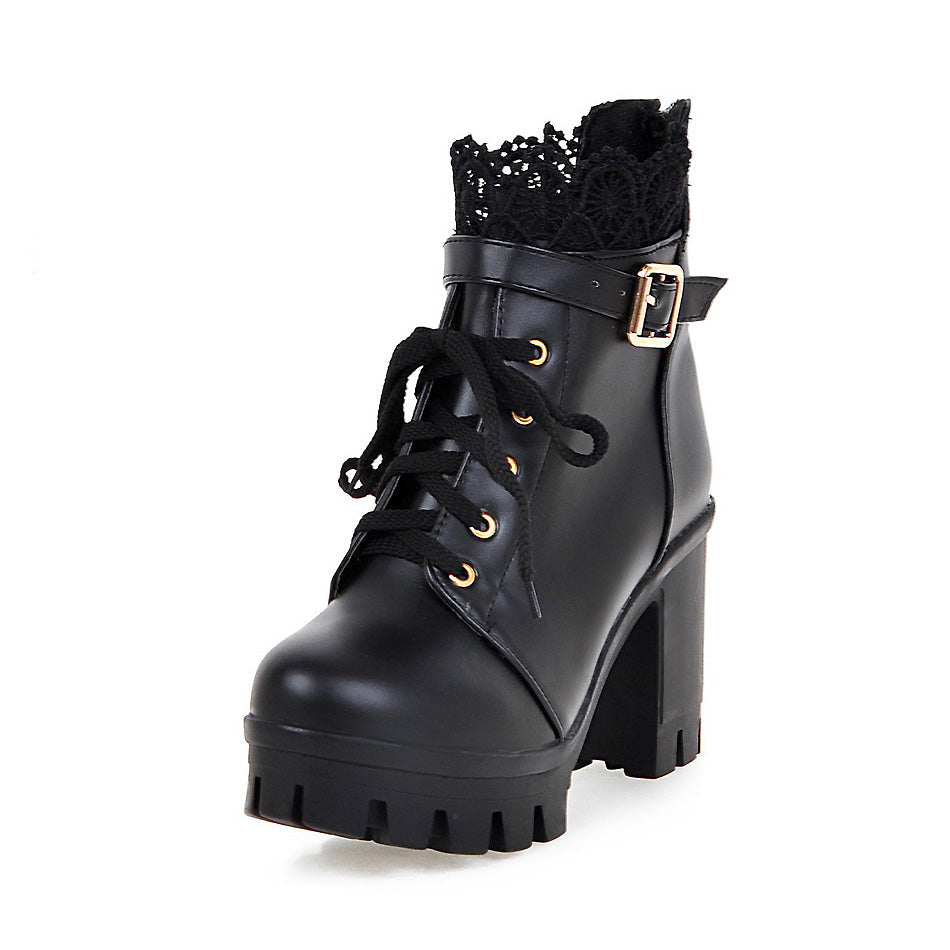 Pu Leather Warm Winter Women's Boots / Lace-Up Shoes for Women in Gothic Style