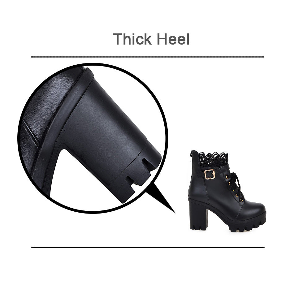 Pu Leather Warm Winter Women's Boots / Lace-Up Shoes for Women in Gothic Style