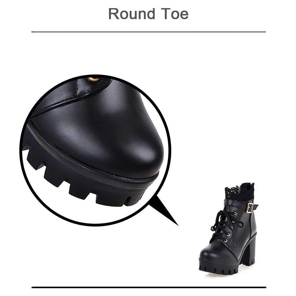 Pu Leather Warm Winter Women's Boots / Lace-Up Shoes for Women in Gothic Style