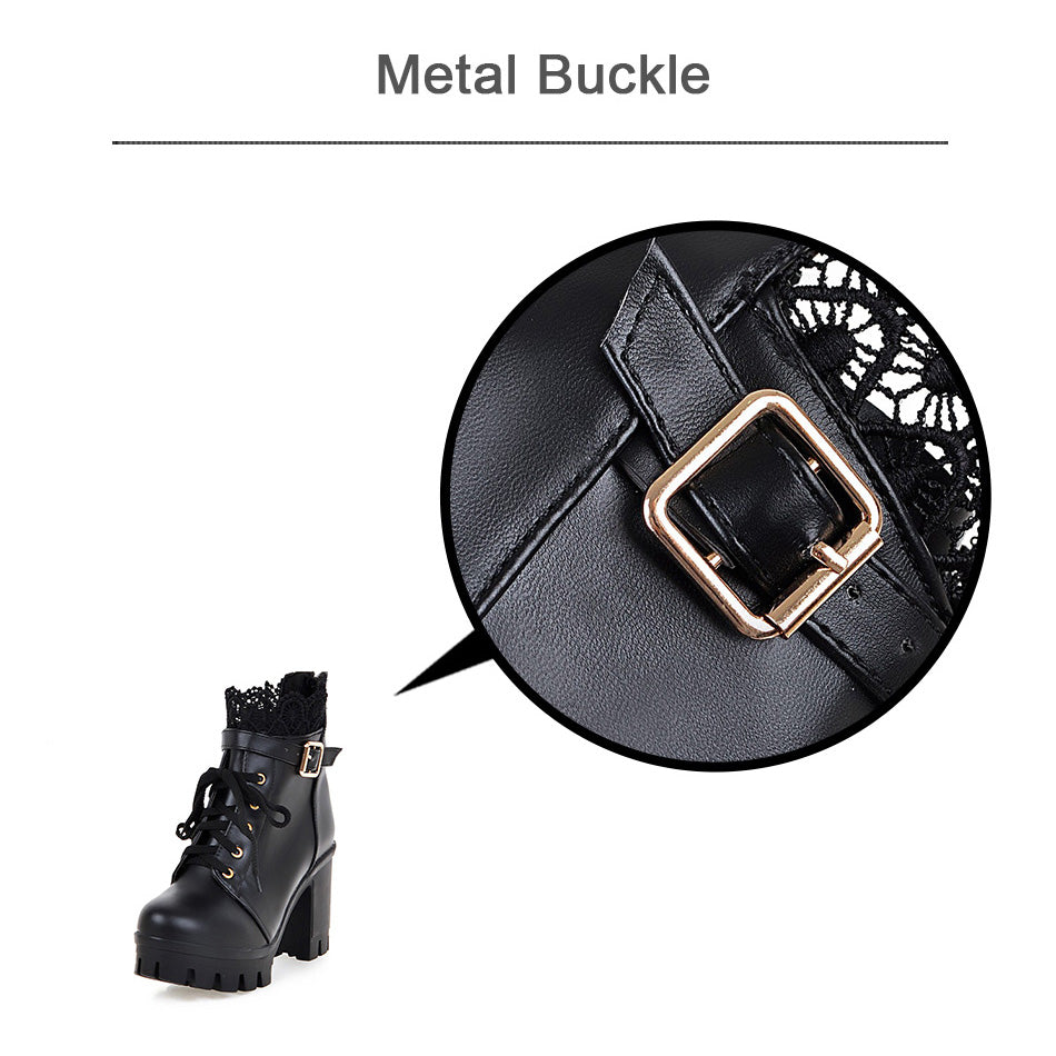 Pu Leather Warm Winter Women's Boots / Lace-Up Shoes for Women in Gothic Style