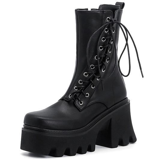PU Leather Women's Boots with Lace Up in Side / Fashion Ankle Black Shoes