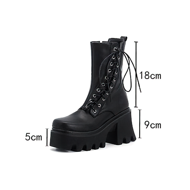 PU Leather Women's Boots with Lace Up in Side / Fashion Ankle Black Shoes