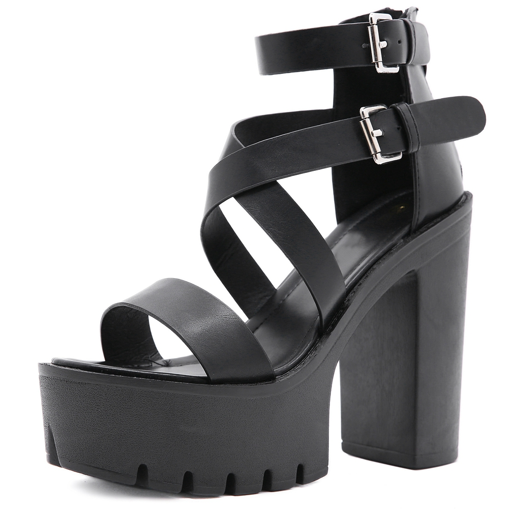 PU Leather Women's High Heel Sandals / Fashion Black Platform Shoes