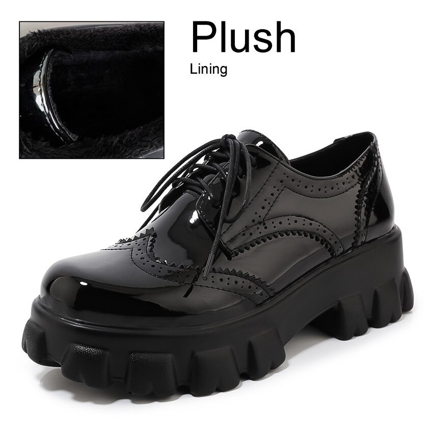 PU Patent Leather Platform Women's Shoes with Square Heel And Round Toe