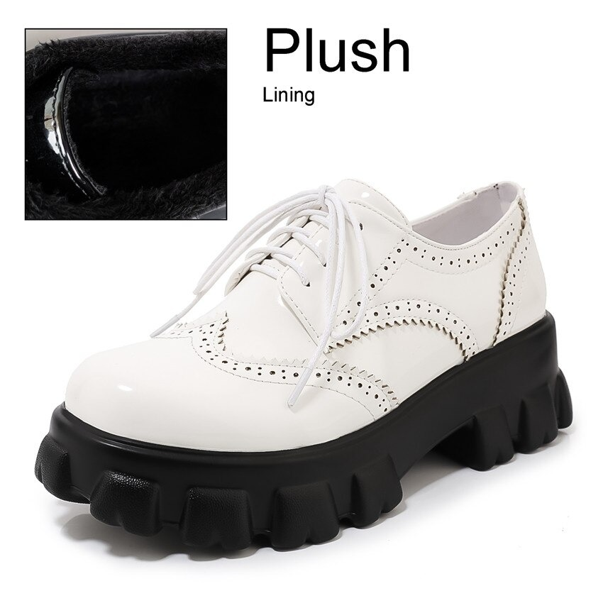 PU Patent Leather Platform Women's Shoes with Square Heel And Round Toe