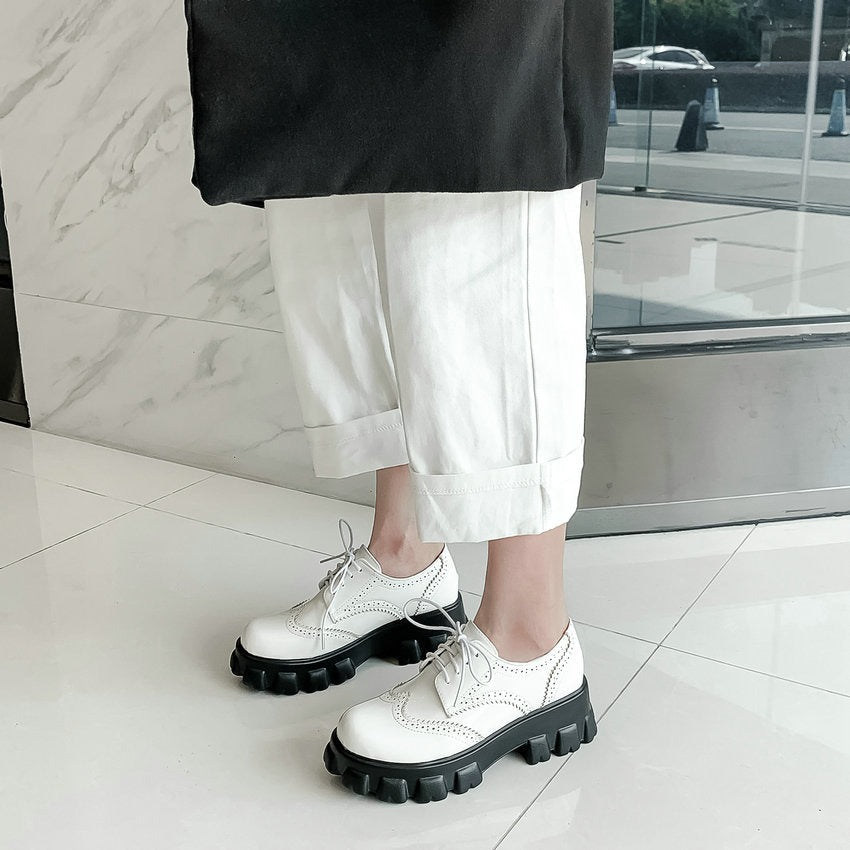 PU Patent Leather Platform Women's Shoes with Square Heel And Round Toe