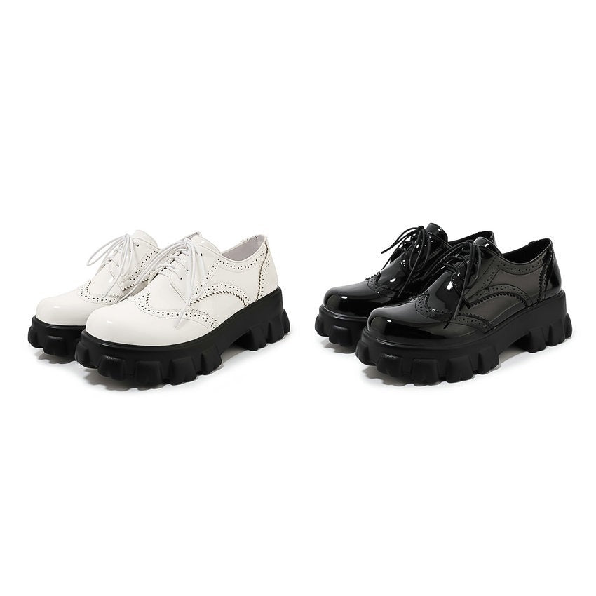 PU Patent Leather Platform Women's Shoes with Square Heel And Round Toe