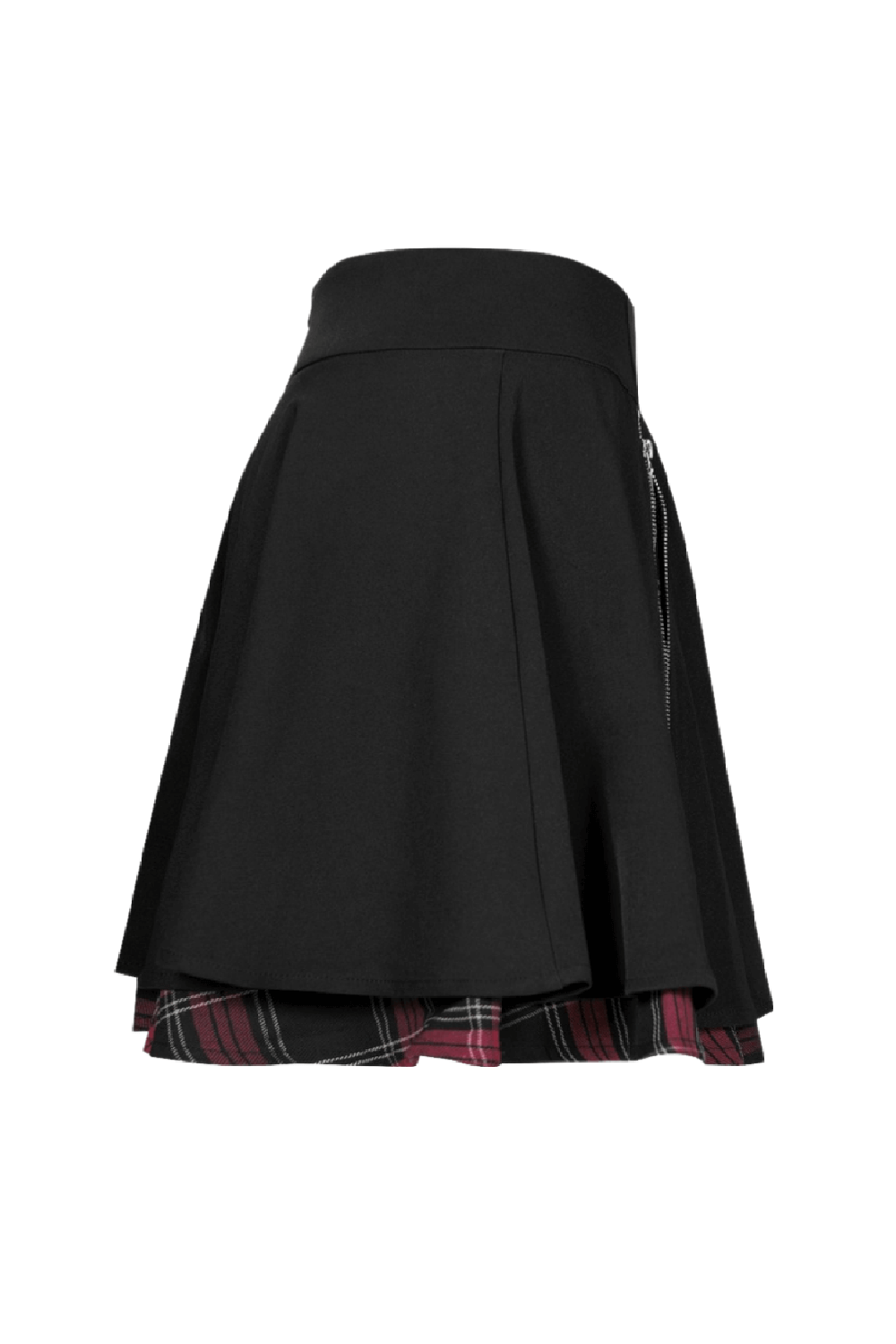 Punk A-Line Skirt with Side Zippers and Plaid Detail