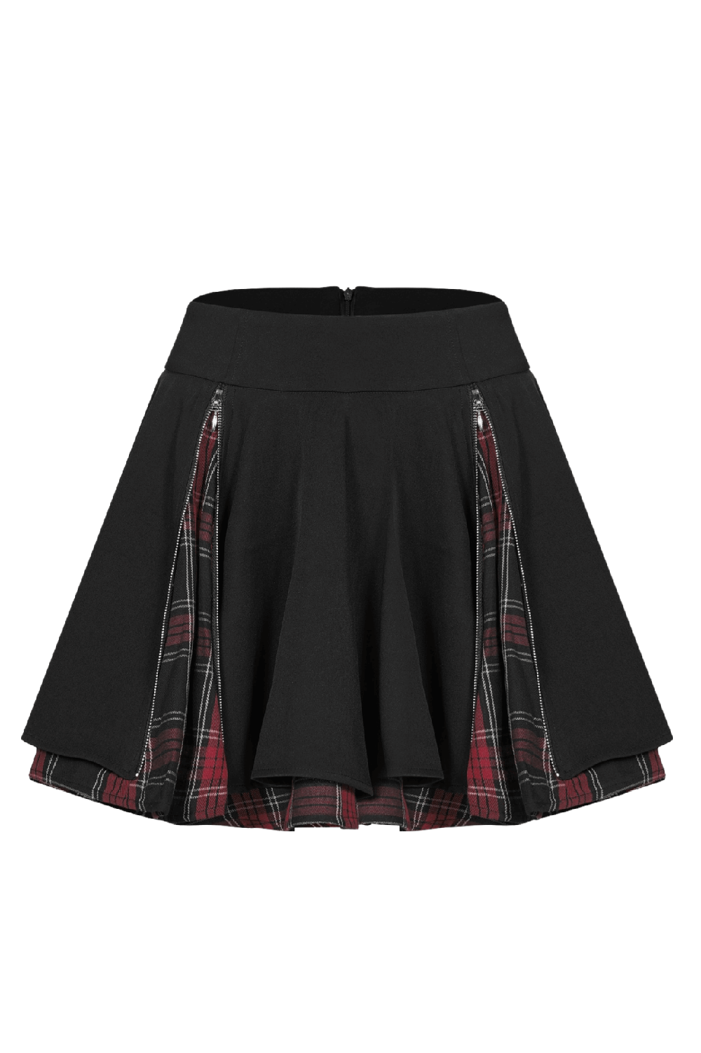 Punk A-Line Skirt with Side Zippers and Plaid Detail