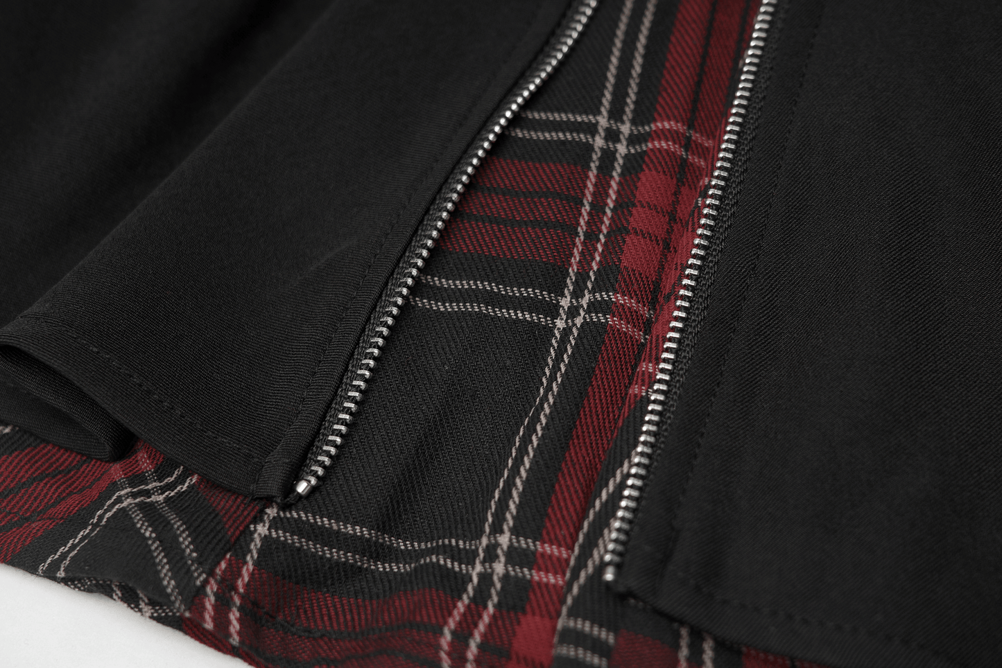 Punk A-Line Skirt with Side Zippers and Plaid Detail