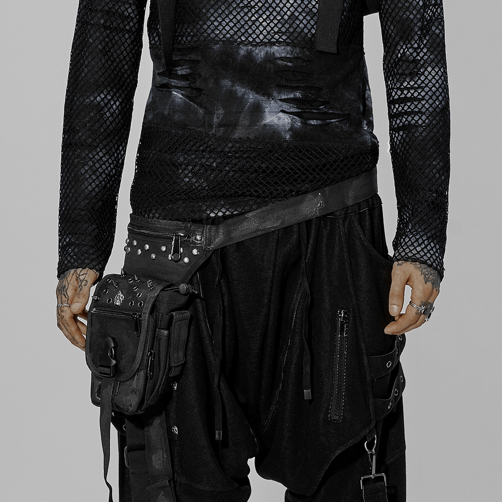 Punk Apocalypse Waist Bag with Rivets and Zippers