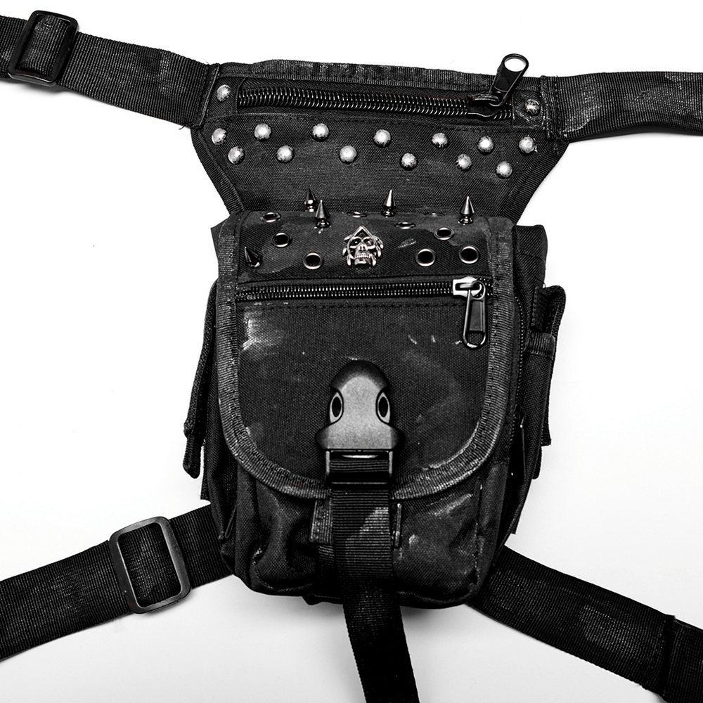 Punk Apocalypse Waist Bag with Rivets and Zippers