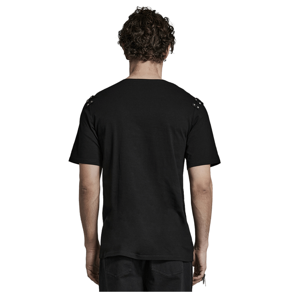 Punk Asymmetric Cracked Leather T-Shirt with Rivets