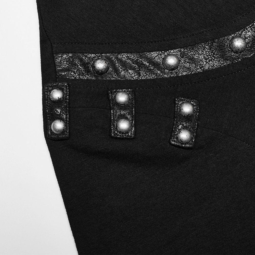 Punk Asymmetric Cracked Leather T-Shirt with Rivets