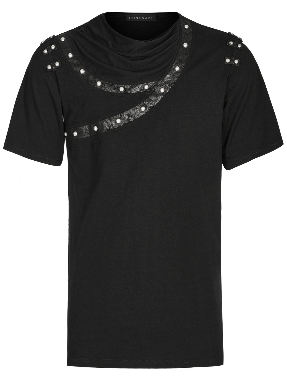 Punk Asymmetric Cracked Leather T-Shirt with Rivets