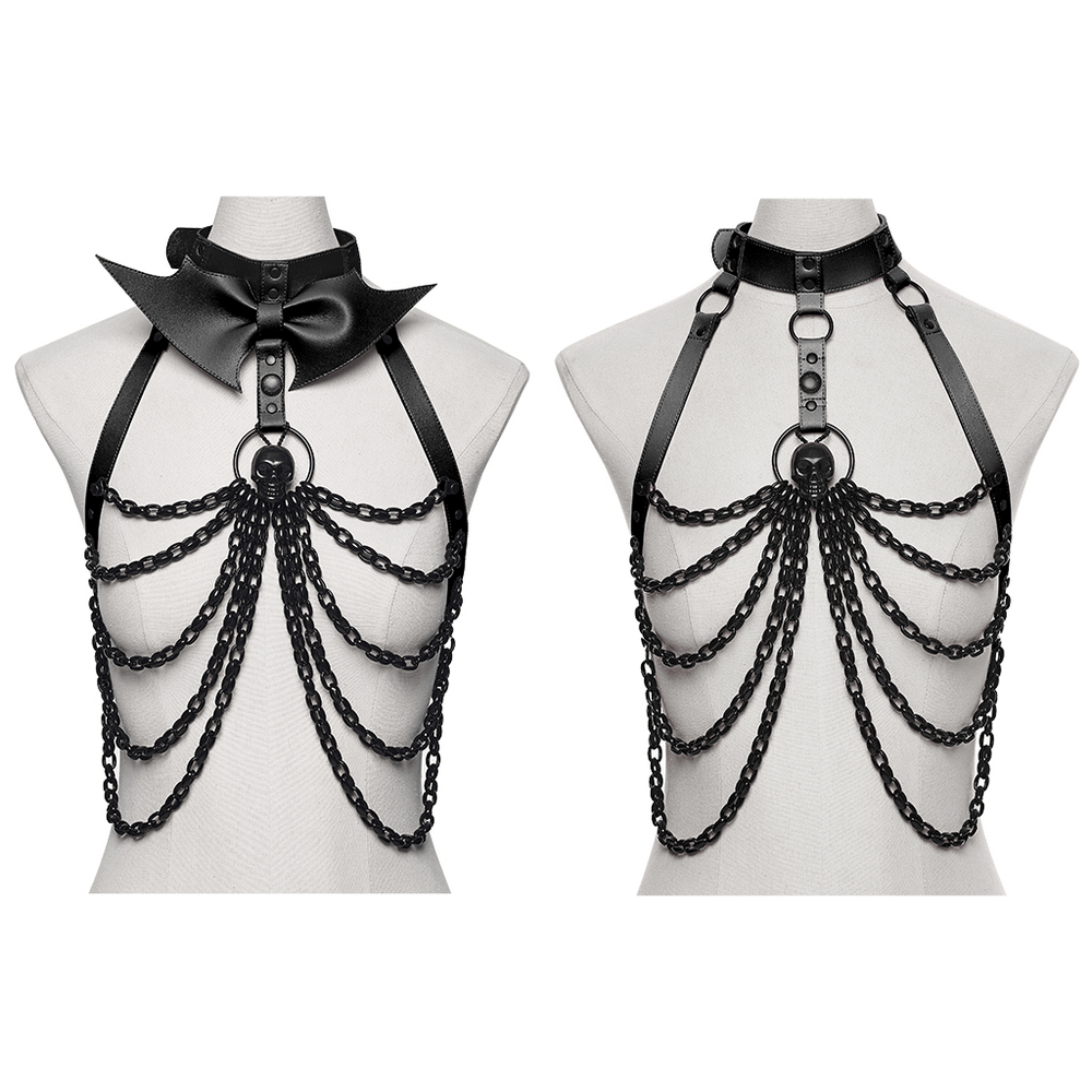 Punk Bat Skull Chain Harness with Detachable Bow