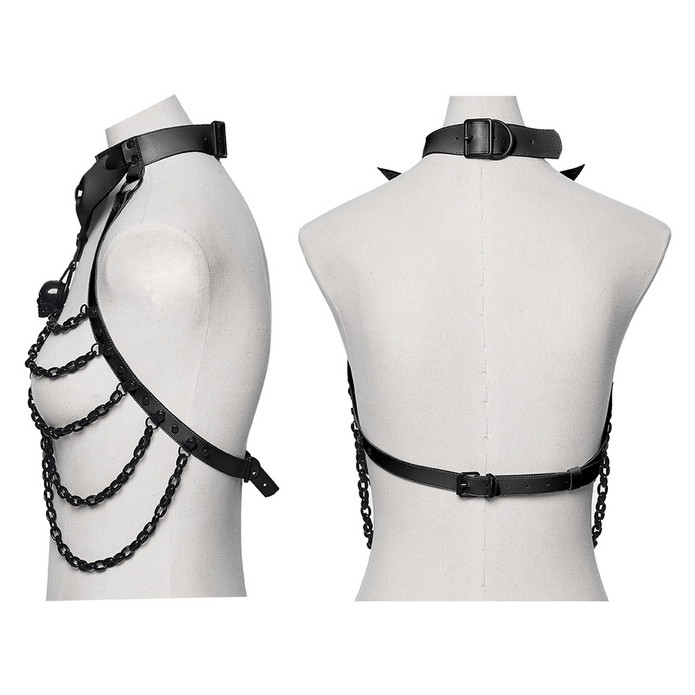 Punk Bat Skull Chain Harness with Detachable Bow