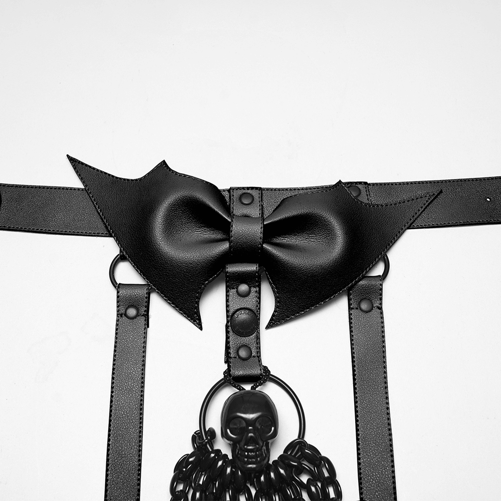 Punk Bat Skull Chain Harness with Detachable Bow
