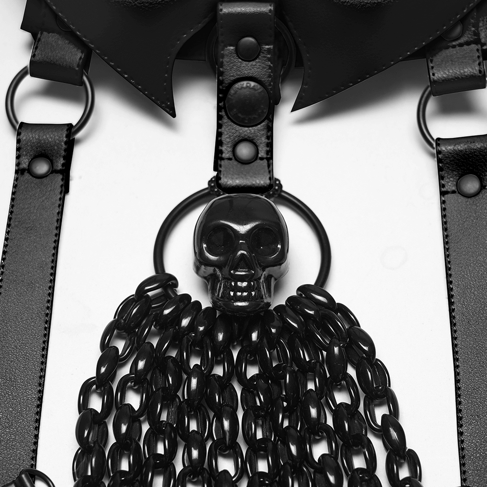 Punk Bat Skull Chain Harness with Detachable Bow
