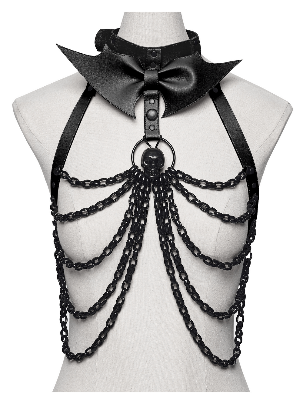 Punk Bat Skull Chain Harness with Detachable Bow