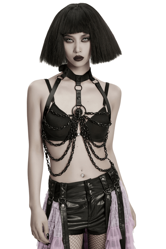 Punk Bat Skull Chain Harness with Detachable Bow
