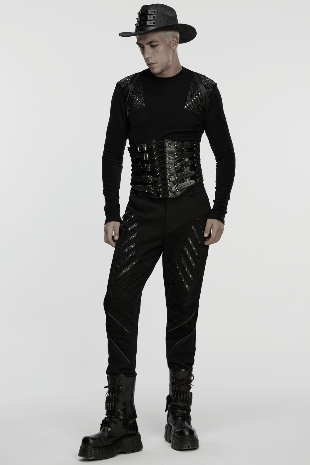 Punk Black Corset Belt with Buckles and Laces