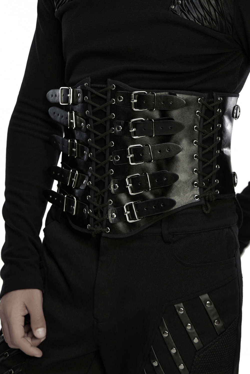 Punk Black Corset Belt with Buckles and Laces