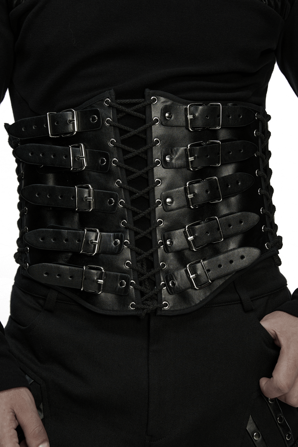 Punk Black Corset Belt with Buckles and Laces