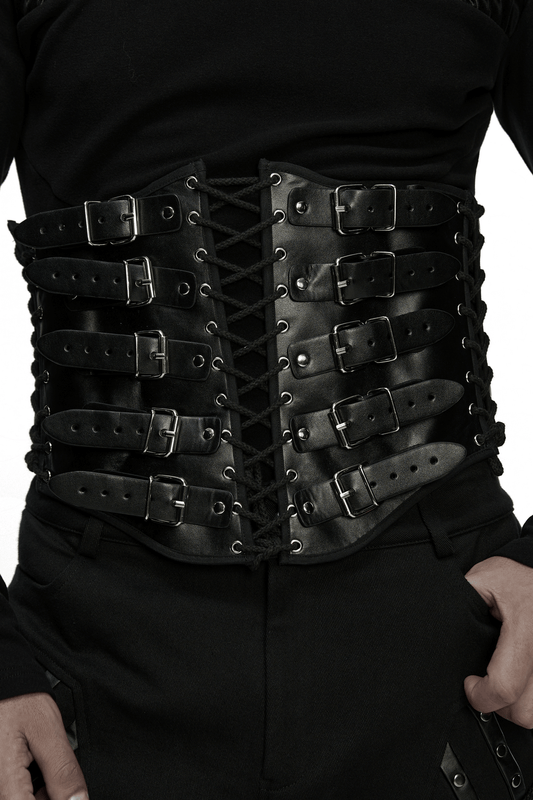 Punk Black Corset Belt with Buckles and Laces