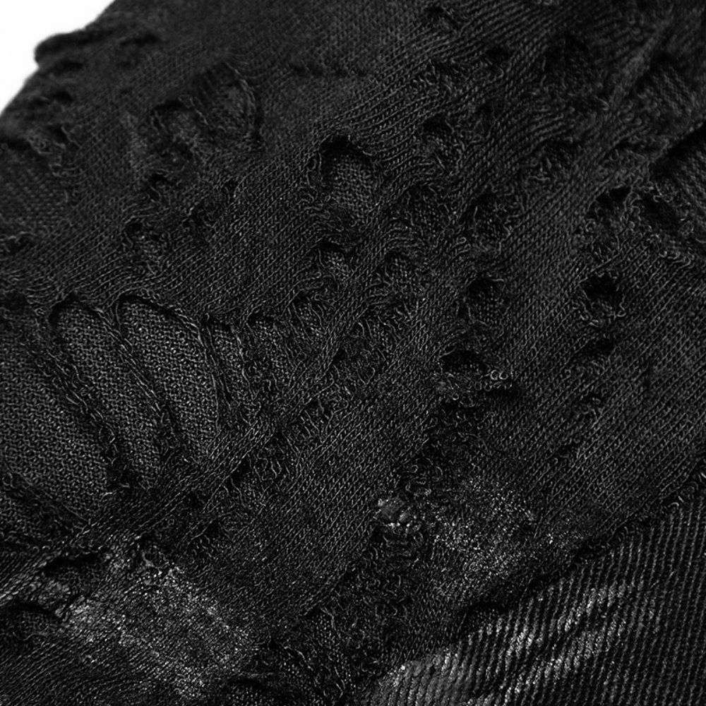 Punk Black Destroyed Jeans with Lace and Buckle