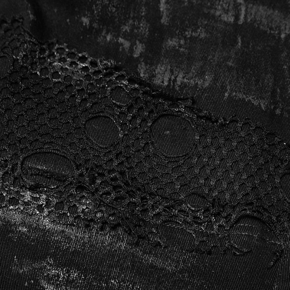 Punk Black Destroyed Jeans with Lace and Buckle