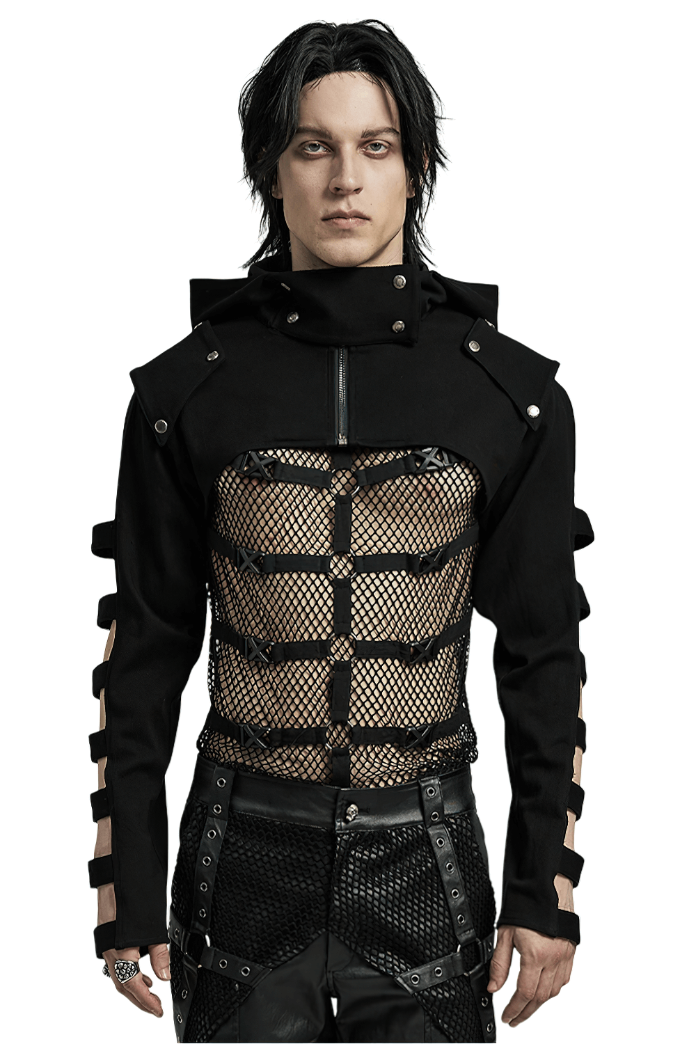 Punk Black Hooded Short Jacket With Hollow Sleeves