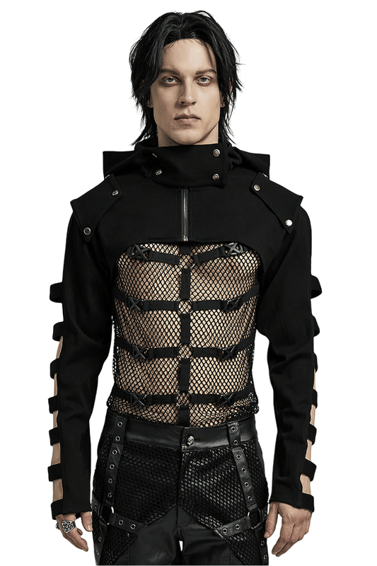 Punk Black Hooded Short Jacket With Hollow Sleeves