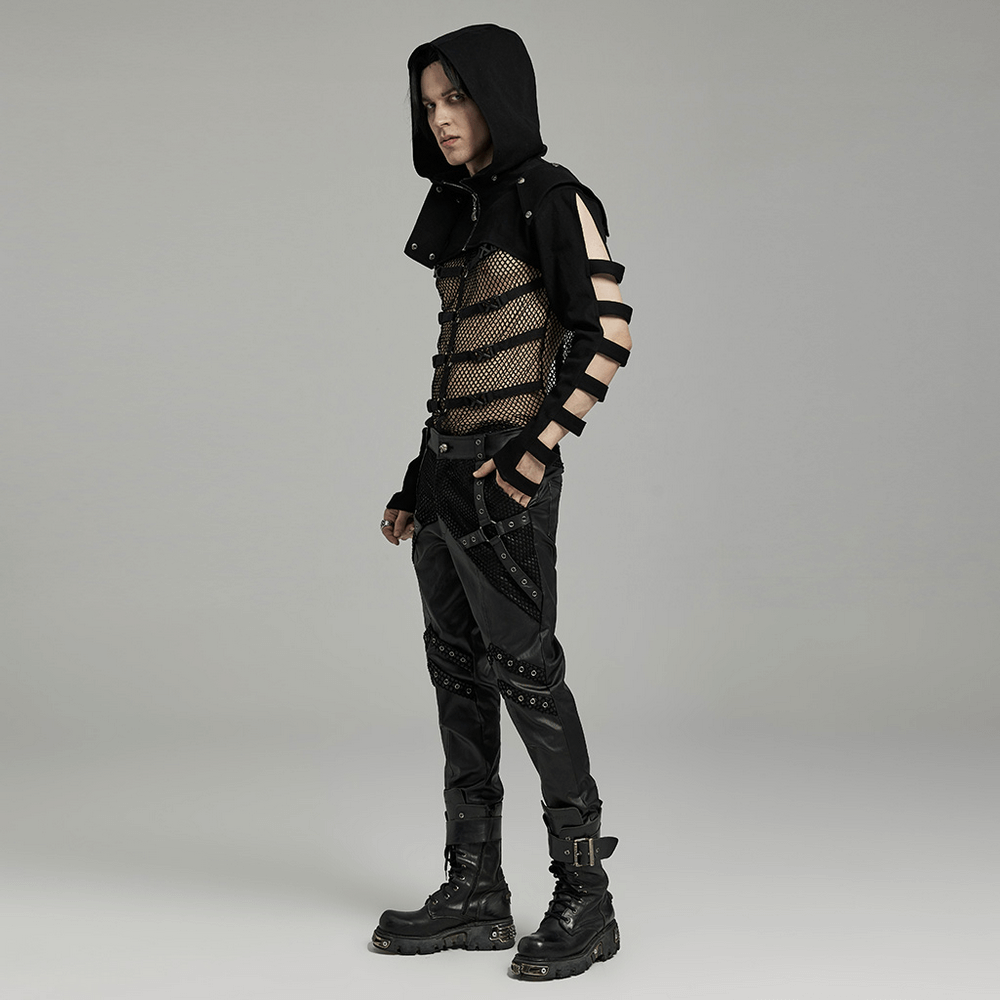 Punk Black Hooded Short Jacket With Hollow Sleeves