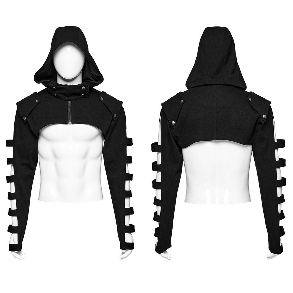Punk Black Hooded Short Jacket With Hollow Sleeves