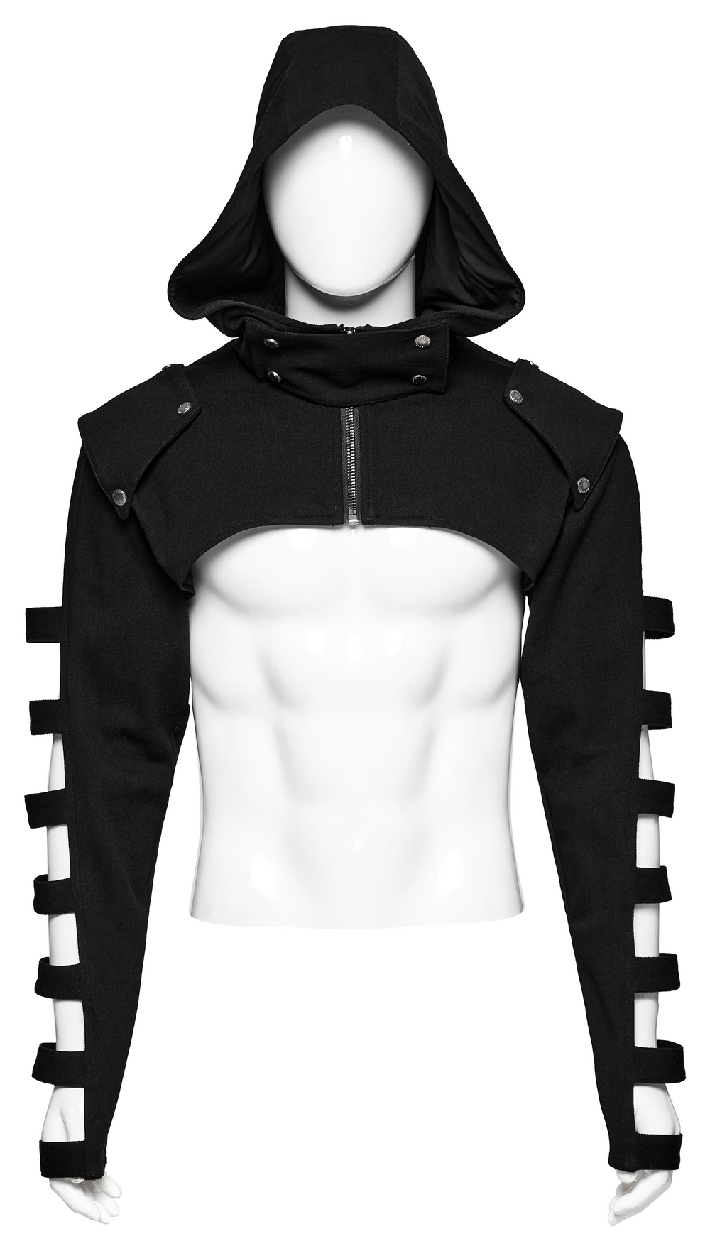 Punk Black Hooded Short Jacket With Hollow Sleeves