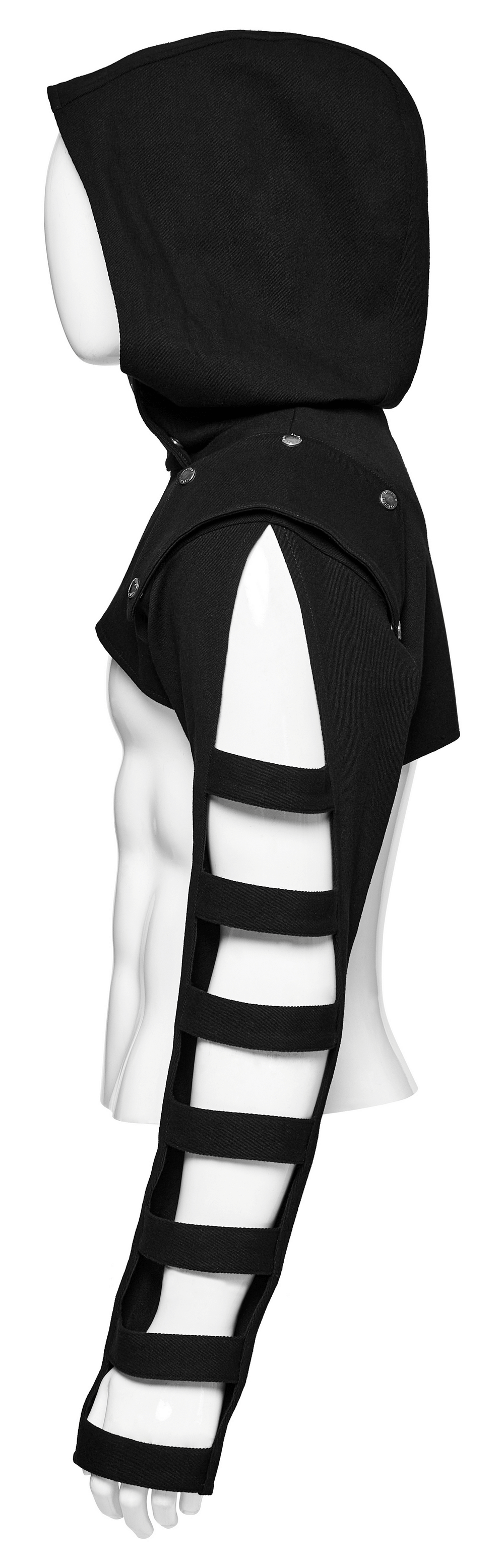 Punk Black Hooded Short Jacket With Hollow Sleeves