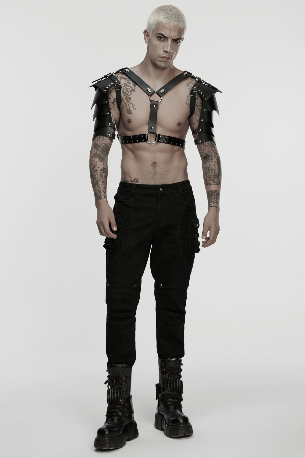 Punk Black Leather Shoulder Armor Harness for Men