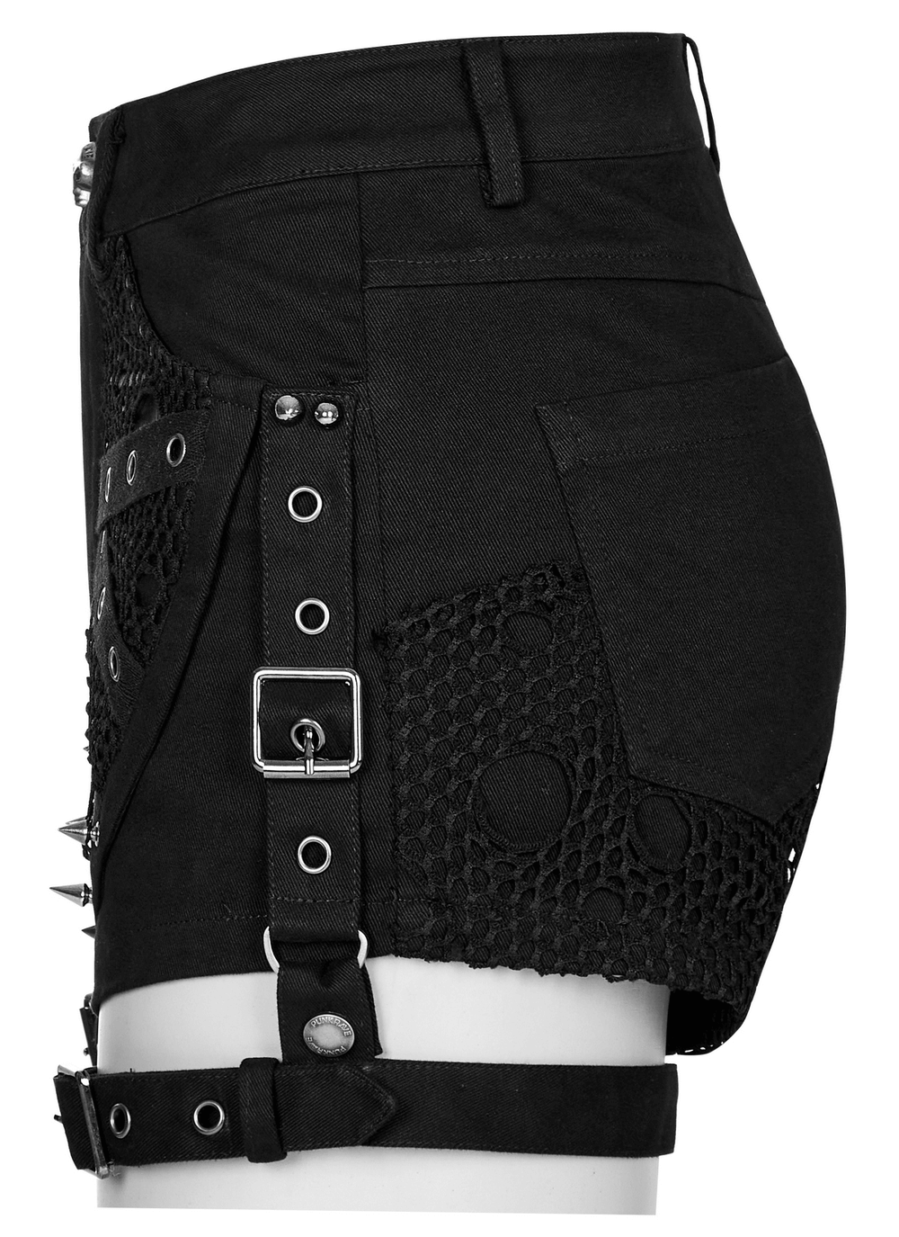 Punk Black Mesh Garter Shorts with Buckle Straps