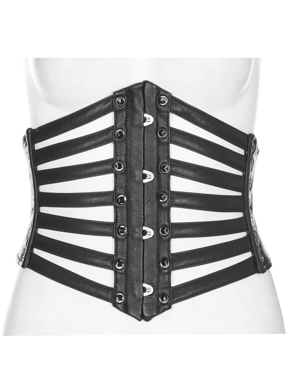 Punk Black PU Waist Girdle with Metal Corns and Lacing
