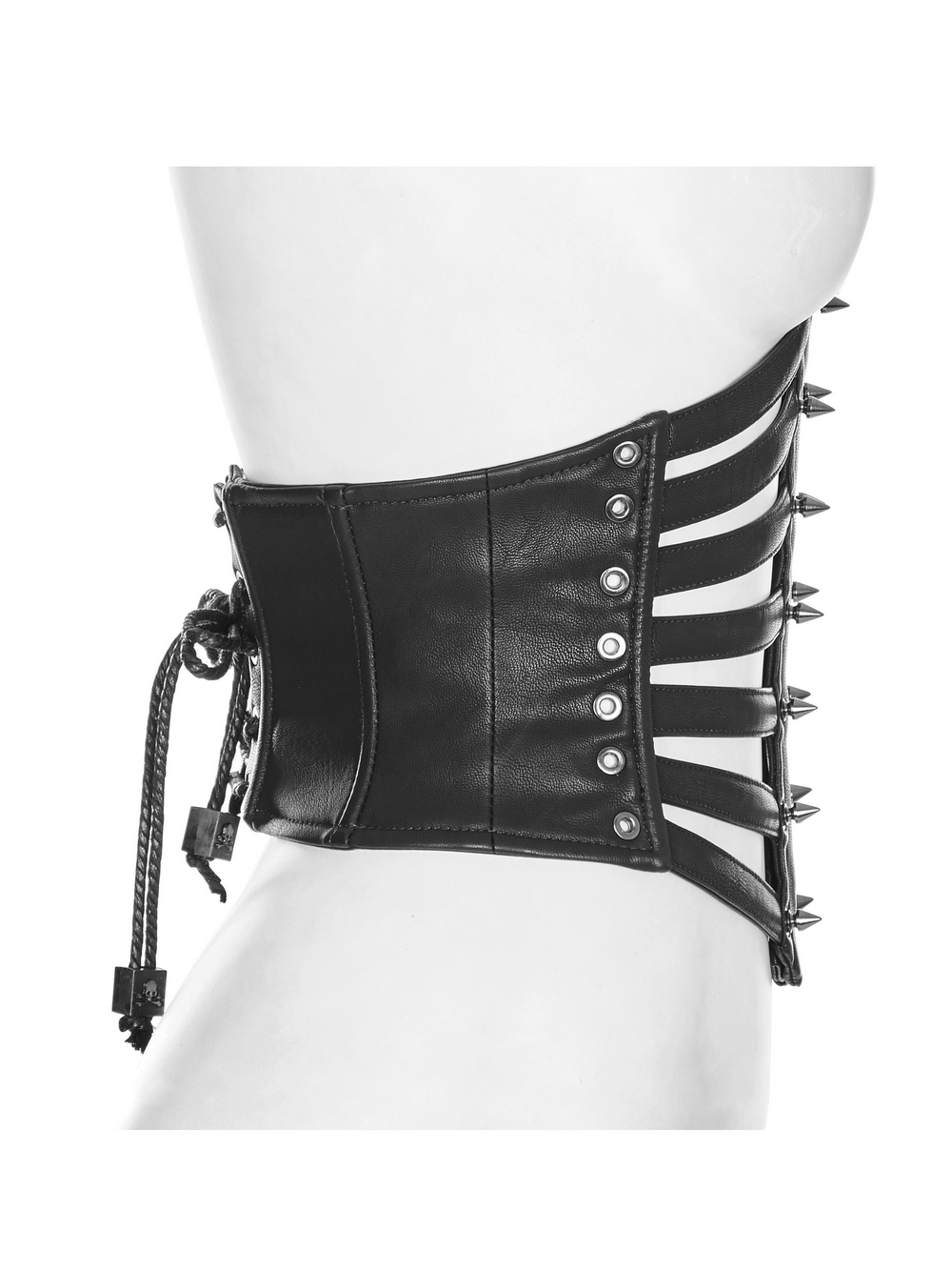 Punk Black PU Waist Girdle with Metal Corns and Lacing
