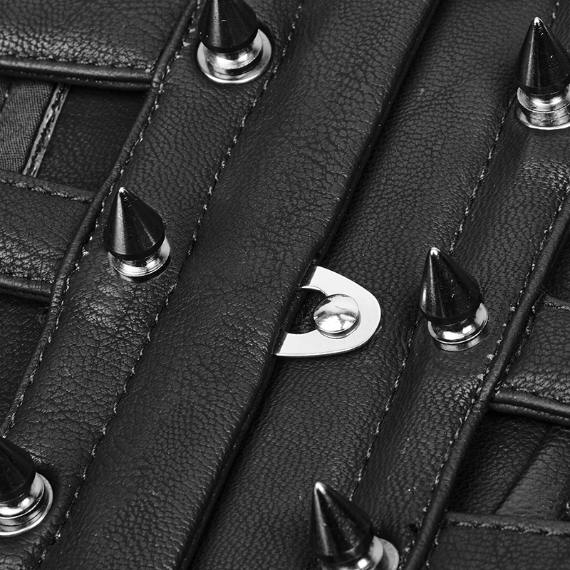 Punk Black PU Waist Girdle with Metal Corns and Lacing