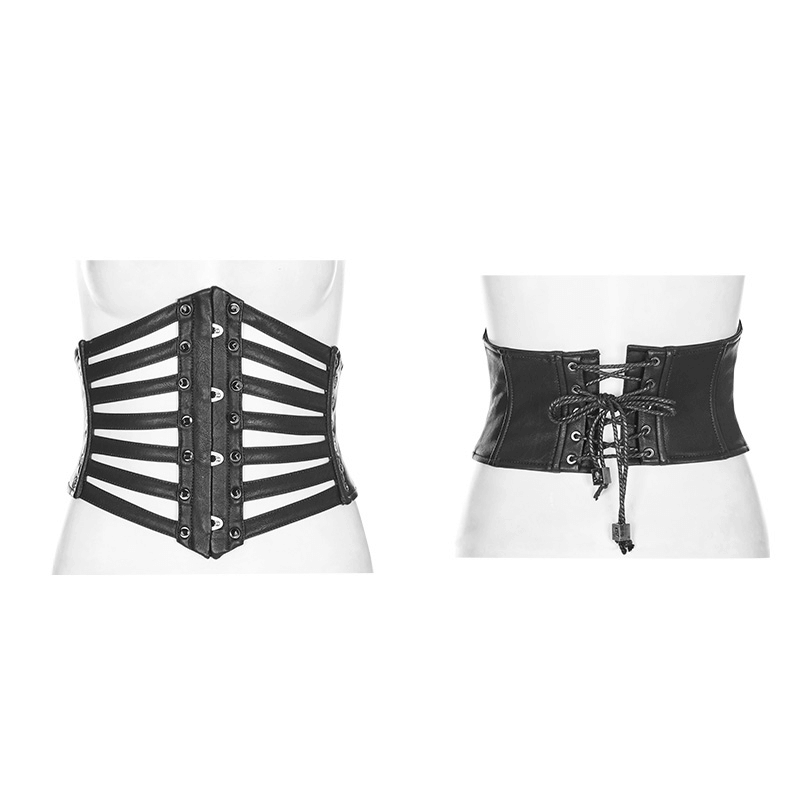 Punk Black PU Waist Girdle with Metal Corns and Lacing
