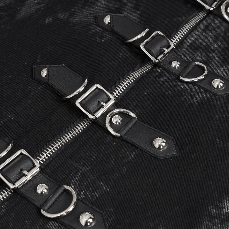 Punk Black Waistcoat with Lacing for Men / Stylish Male Zip Multi-Buckles Tail Waistcoats