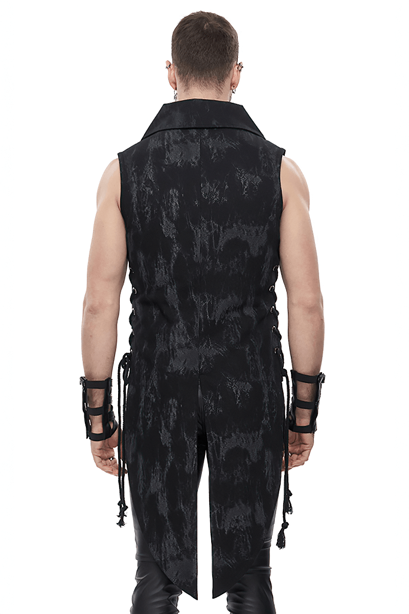 Punk Black Waistcoat with Lacing for Men / Stylish Male Zip Multi-Buckles Tail Waistcoats