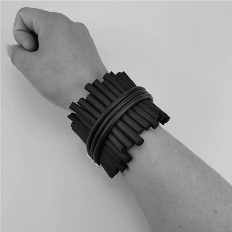 Punk Black Wide Bracelets / Rock Style Silicone Bangles / Handmade Rubber Jewelry