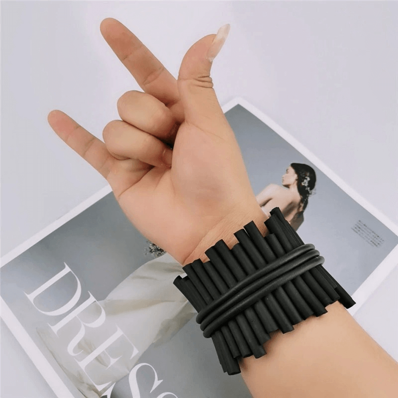 Punk Black Wide Bracelets / Rock Style Silicone Bangles / Handmade Rubber Jewelry